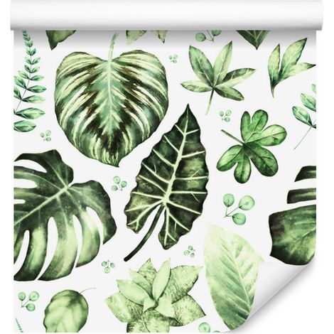 Papier peint vert à motif de feuilles tropicales pour salon et chambre 50x1000 cm (1/5)