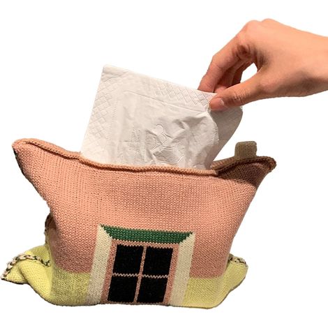 Boîte à mouchoirs en tissu tricoté, boîte à serviettes en coton et lin, sac à mouchoirs pour le salon, boîte de rangement pour mouchoirs de voiture, rose et jaune (1/5)