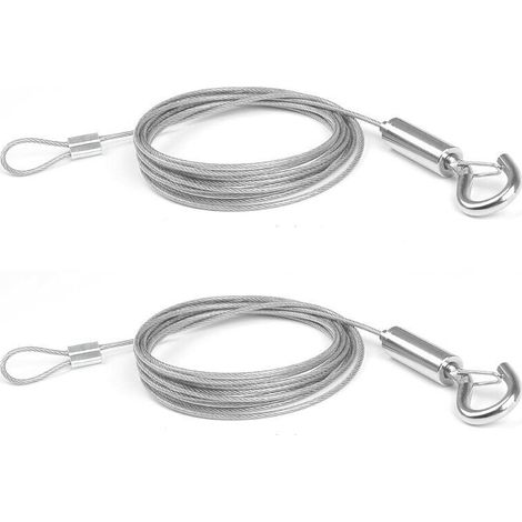 2Pcs x 2M en Câble de Acier Inoxydable Bet Crochet Corde pour Vêtements/Lumières/Photos Max Stand 30KG