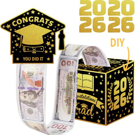 Décoration de tirelire pour la remise des diplômes, ambiance de fête, boîte cadeau surprise, chapeau de remise des diplômes noir et or à faire soi-même
