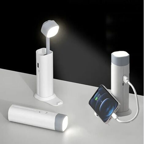 Lámpara de bolsillo 4 en 1, 5500K + lámpara de mesa plegable + banco de energía + soporte para teléfono, 1200mAh, carga USB, lectura junto a la cama, protección ocular, iluminación de linterna para ex (1/5)