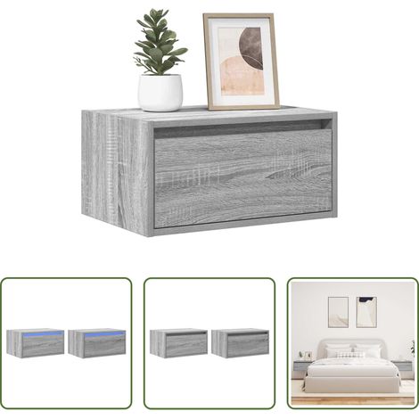 LED-Beleuchtung - Wand-Nachttische mit LED-Leuchten 2 Stk. Grau Sonoma (1/5)