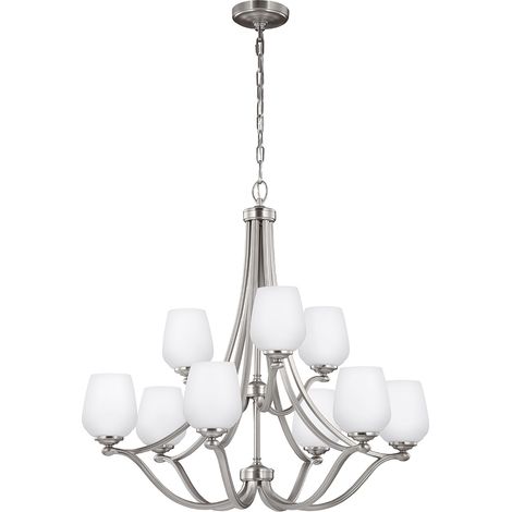Lampadario Contemporaneo Vintner Acciaio Nichel Satinato Vetro 9 Luci E27