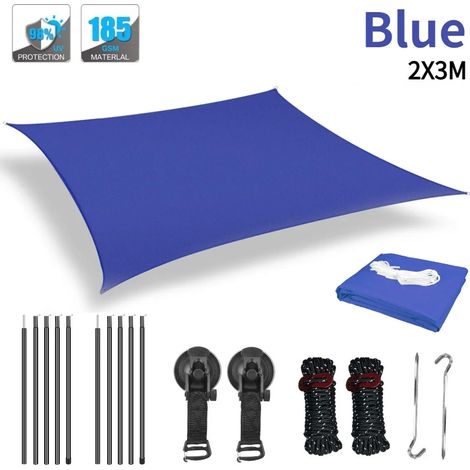 (Bleu 2X3M) Voile d'ombrage de camping extérieure avec protection UV, imperméable et protectrice contre le soleil. (1/5)