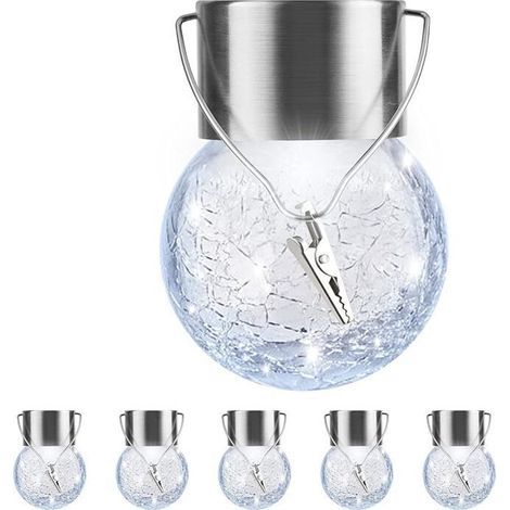 Lot De 6 Lampes Solaires À Suspendre Pour Extérieur, Lanterne Solaire Étanche Avec Poignée Et Clip, Boules Décoratives En Verre Fissuré Pour Décoration De Noël, Arbre, Cour, Jardin (1/5)