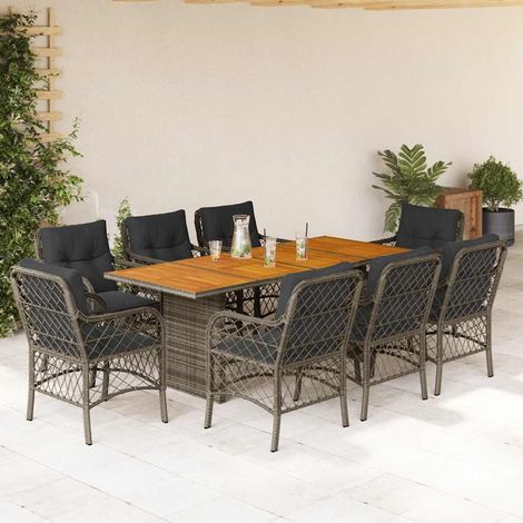 Ensemble à manger de jardin 9 pcs-Salon de jardin coussins gris résine tressée 470479 (1/5)