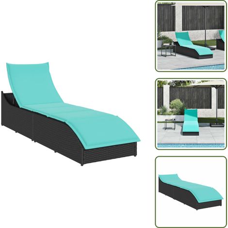 Chaise longue pliante coussin et rangement noir résine tressée - Chaise Longue Pliante - Chaises Longues Pliantes - Lit De Bronzage - Chaise Longue De Jardin