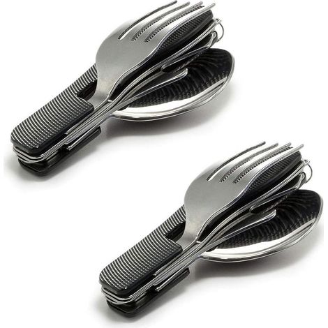 Messer, Gabel, Löffel, Flaschenöffner – 4-in-1 Reisebesteckset – Aluminiumgriff – 2-teilig (1/5)