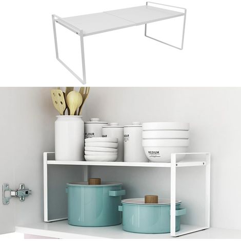 Étagères Télescopique sous Évier, Rangement sous Évier, Longueur Réglable (36-60) cm, Étagère Rangement pour Cuisine, Bureau, Salle de Bain, Blanc (36-60)×21×18 cm
