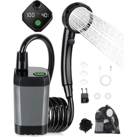 Camping-Duschset, tragbare Dusche, wiederaufladbare elektrische Duschpumpe, wasserdicht, mit Smart-Display