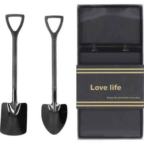 2Pcs Shovel Spoons Stainless Steel Sturdy Durable Anticorrosion Glossy Ergonomic Design Widely Used Dessert SpoonsBlack (1/5)
