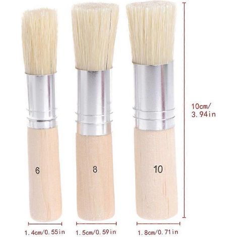 Lot de 3 pinceaux à pochoir en bois pour pinceaux en soies de porc, peinture acrylique, aquarelle et huile (1/4)