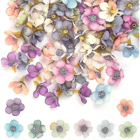 120 künstliche Miniblumen, kleine Blütenköpfe, dekorative künstliche Miniblumen, Seidenblumen, bunte künstliche Blumen (1/4)
