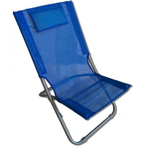 TRADE SHOP - Spiaggina Con Cuscino Per Testiera Blu Textilene 57x47x95cm Pieghevole Portatile 281032 - (1/4)