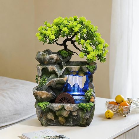Fontaine d'intérieur avec roue à eau et éclairage LED - Fontaine décorative pour salon, bureau et chambre à coucher - 30 x 18 x 15 cm (1/5)