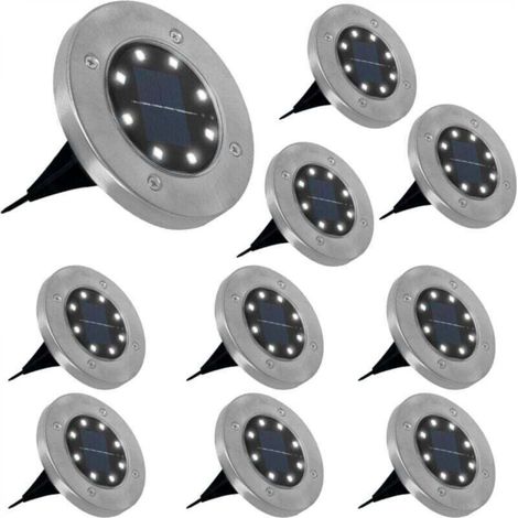 Lot de 10 disques solaires à LED spots de jardin à planter (1/5)