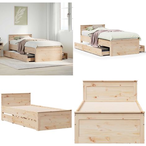 vidaXL Cadre de lit sans matelas avec tête de lit 90x190 cm pin massif (1/5)
