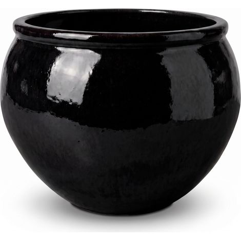 Pot grande taille d'extérieur LUTECE 53x43cm noir, fait main en terre cuite émaillée, résistant au gel