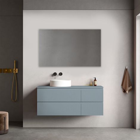 Mobile bagno sospeso cannettato reversibile 120 cm Blu Avio per Lavabo d'appoggio Specchio Quadro - Fiji Paint Top Canneté (1/4)