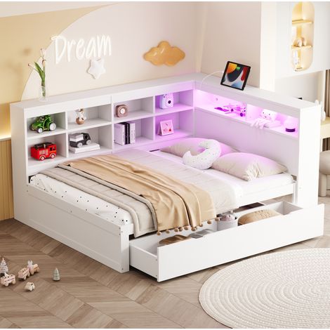 letto contenitore 140x200 USB LED legno bianco OKMYHOME (1/5)