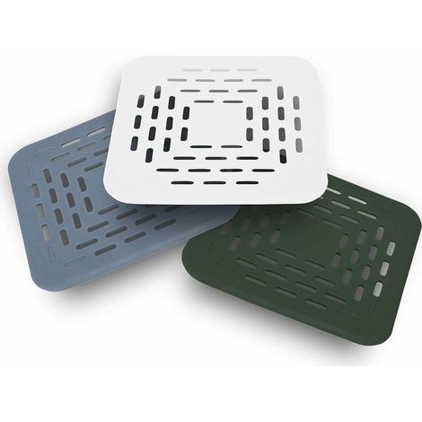 DEESSE SHOP - 3x Couvercle de vidange, filtre de vidange, couvercle pour vidange, avec ventouse, attrape cheveux pour douches, baignoires, lavabos Blanc, Vert, Bleu, 13x13x0.5cm (1/5)