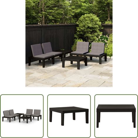 Gartenbank - 4-tlg. Garten-Lounge-Set mit Auflagen Kunststoff Grau (1/5)