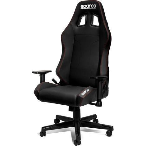 Fauteuil de Bureau Coach, revêtement Noir avec surpiqûres Rouges, Ergonomique, Design Racing (1/4)