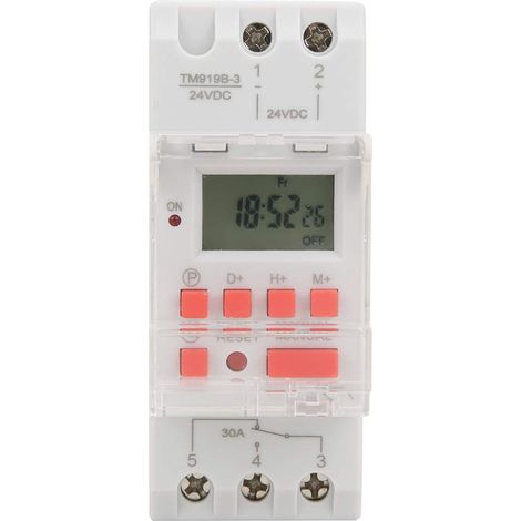 Minuterie hebdomadaire 12/24 h, 30 A, 24 V CC, avec écran LCD et (1/5)