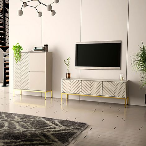 Wohnzimmer Set 2-teilig modern in Beige mit gefrästen Fronten ANGERA-140 (1/5)