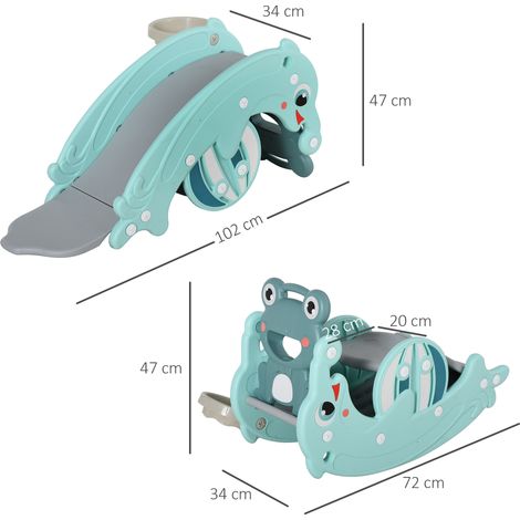 Cheval à bascule 3 en 1, toboggan et panier de basket (18-36 mois, pour la maison et le jardin, vert) (1/5)