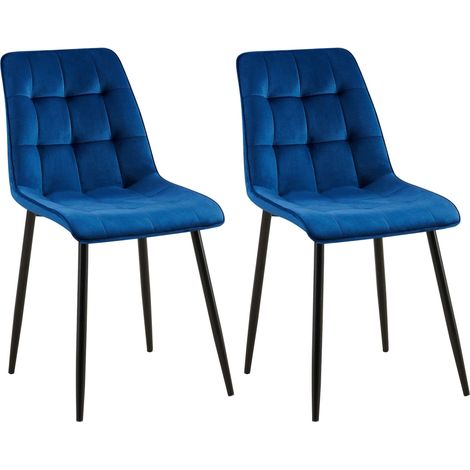 Juego de 2 sillas de comedor con costuras cuadradas decorativas en terciopelo azul estructura de metal negro 100007502 (1/5)