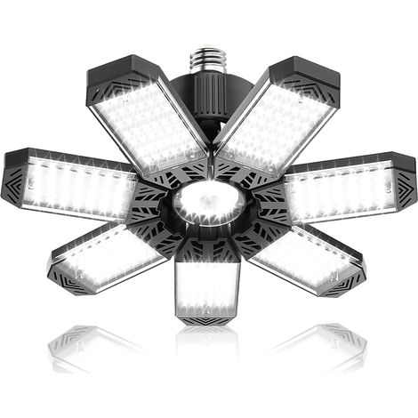 200W Eclairage Garage - 20000LM Puissant Plafonnier LED Garage à 7 Panneaux Ajustables, 6500K Lampe Atelier E26 / E27 Plafond pour Magasin, Entrepôt, Cave, Sous-sol, Grenier (1/5)