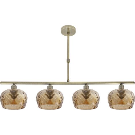 FABRILAMP Lampada Estela 4xe14 Pelle Regx75x13 Cm con paralumi in cristallo tagliato Ambra (1/2)