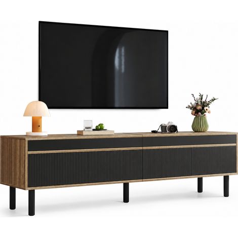 Mueble para TV con 4 puertas. Acabado de alta calidad. Disponible en negro o madera natural. Altura: 47 cm / Largo: 170 cm / Ancho: 38 cm (1/5)