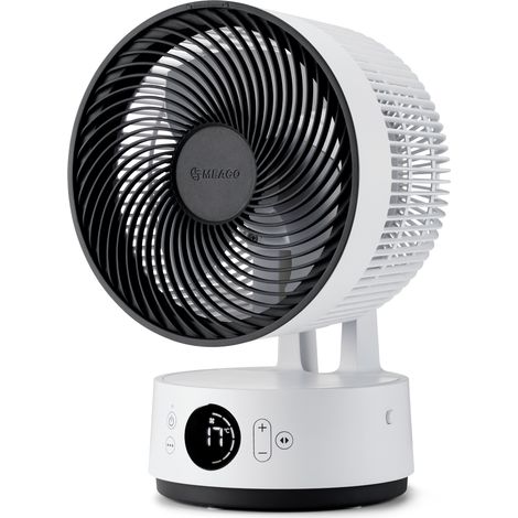 MeacoFan Sefte® 8", ventilador portátil con batería reemplazable, uso interior/exterior, silencioso, 12 velocidades, modo ECO inteligente, blanco compacto (1/5)
