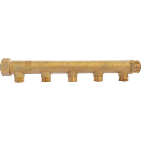 Somatherm For You – Collecteur laiton 5 départs Mâle 15/21 – Entrée Femelle 20/27 – Sortie Mâle 20/27 – Entraxe 50 mm – Pression 10 bar