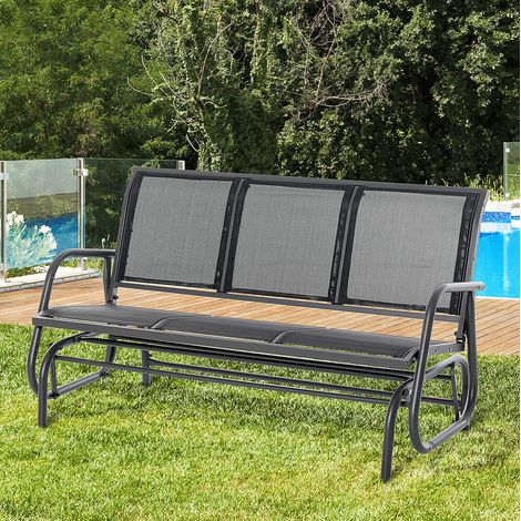 Banc de jardin à bascule 3 places en métal, 147 x 75 x 85 cm, gris foncé DESVIAE (1/5)