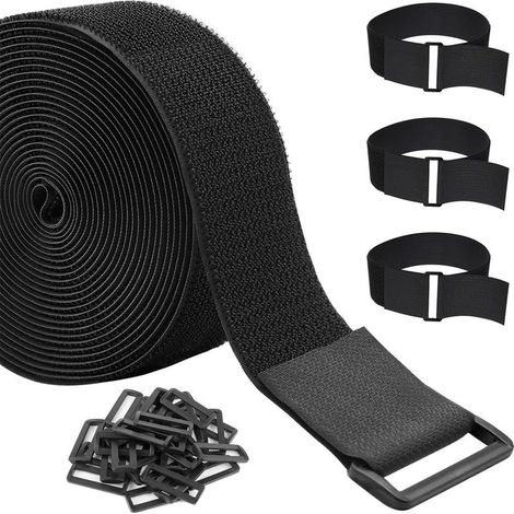 Attache of cable reusable of 3.8 cm x 5 m with 20 loops, strap adjustable and sturdy for store the cables, organize of the items, attache outdoor Black (1/5)