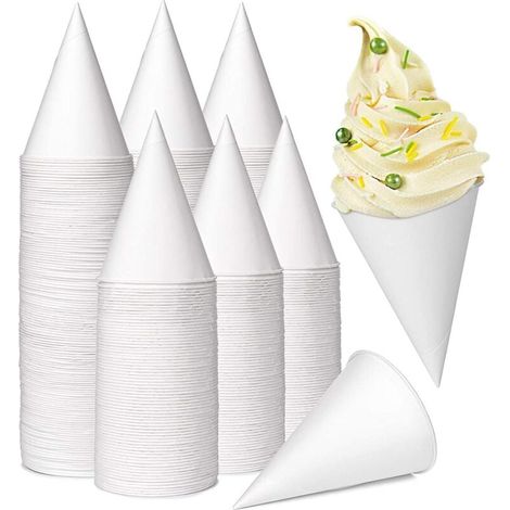 200 Pièces Tasses à Cône en Papier, 130ml Tasse de Cône de Neige Gobelets en Papier Étanches pour Slush Crème Glacée Rasée Sorbet Eau - pour Distributeur Bureau Maison Mariage Fête (Blanc) (1/4)