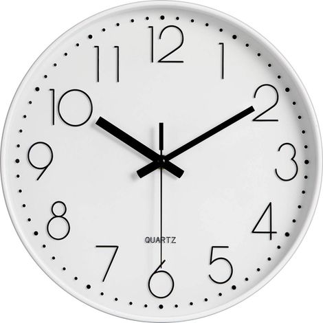 Horloge murale silencieuse à quartz moderne de 30 cm (12 pouces) avec chiffres arabes, sans tic-tac, accessoire de décoration pour la maison (or rose et noir), blanc