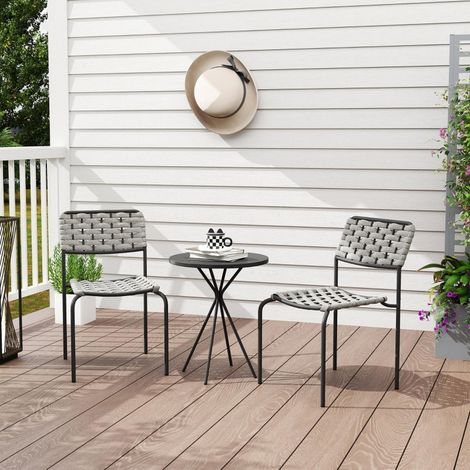 Salon de jardin 2 places résine tressée gris fauteuils empilables table (1/5)