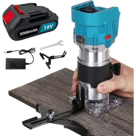 Router da rifinitura, utensile per fresatura senza fili Brushless da 850 W, fresatrice elettrica da palmo da 1/4", 6 velocità + batteria da 3,0 A + caricabatteria, compatibile con batteria Makita