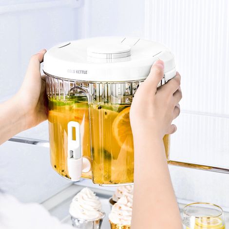 Distributeur De Boissons - 4 L - Bocal En Verre Avec Robinet En Acier Inoxydable - Pour Réfrigérateur - Usage Intérieur Et Extérieur - 1 Pièce (1/5)