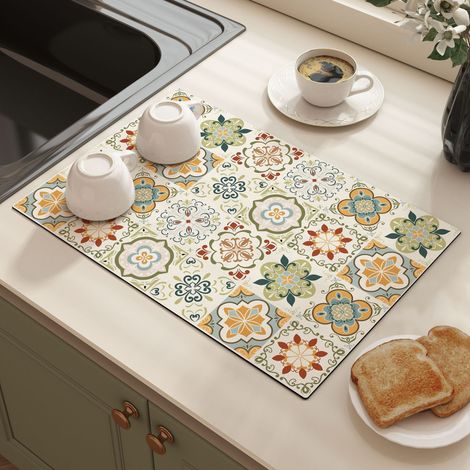 Tapis absorbant et antidérapant pour cuisine – Tapis d’égouttement pour plan de travail, dessous de plat isolant thermique, résistant aux taches et facile à nettoyer – Modèle Brume matinale claire (50
