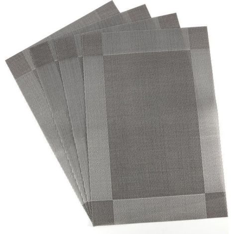Napperon - Pvc - 45 x 30 Cm - Effet Tissé - Gris - 4 Pièces (1/4)