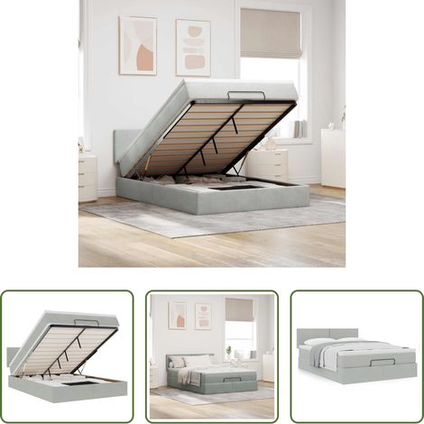 vidaXL Samt -  Ottoman-Bett mit Matratze Hellgrau 140x200 cm Samt (1/5)