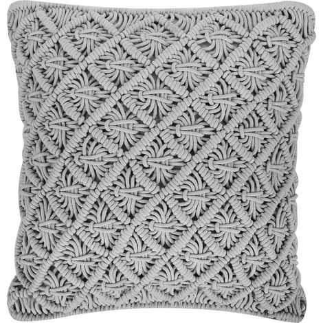 Cojín decorativo gris algodón macramé 45 x 40 cm decoración estilo boho Kizkalesi