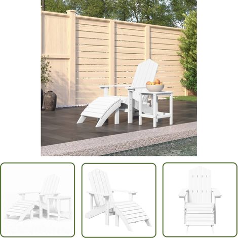 The Living Store Chaise de jardin Adirondack repose-pied table PEHD Blanc - Chaises De Jardin - Chaises Adirondack - Mobilier De Jardin - Chaise Extérieure - Fauteuil De Jardin (1/5)