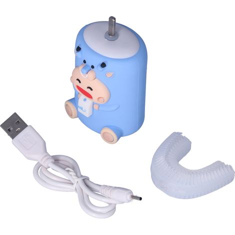 Brosse à dents électronique automatique vibrante en forme de U, étanche, rechargeable, mignonne et idéale pour les enfants (bleue). (1/5)