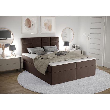 Lit Boxspring Kaja - Brun - 180x200 Cm - Confort De Sommeil - Lit Moderne - Matelas À Ressorts Bonnell (1/5)